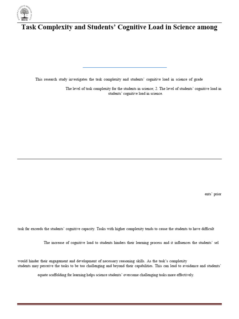 Task Complexity and Cognitive Load in Science | PDF | Survey ...