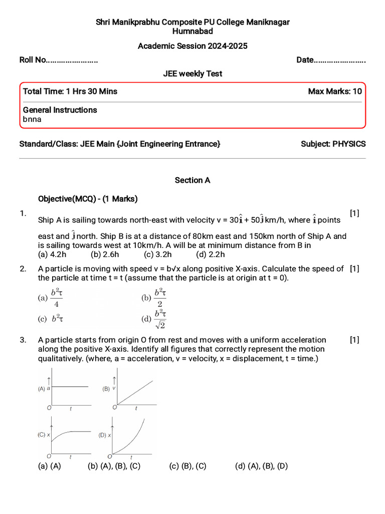 JEE Weekly Test | PDF