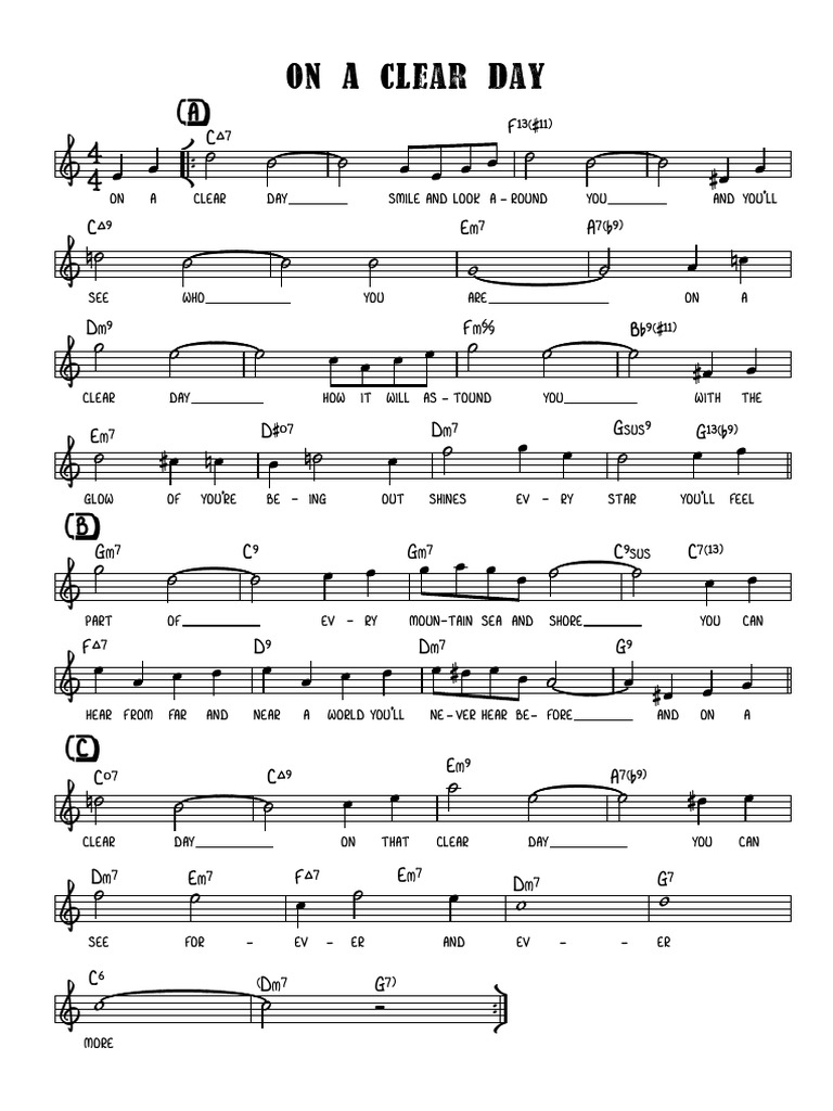 Image showcasing On A Clear Day in C - Full Score | PDF