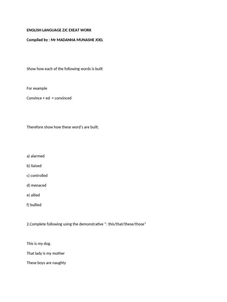 English Language Exeat Worksheet | PDF