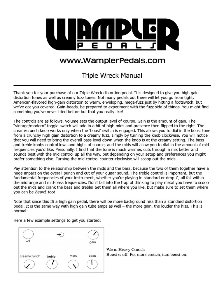 Stomp - Wampler - Triple Wreck | PDF | Musical Instruments | Sound ...