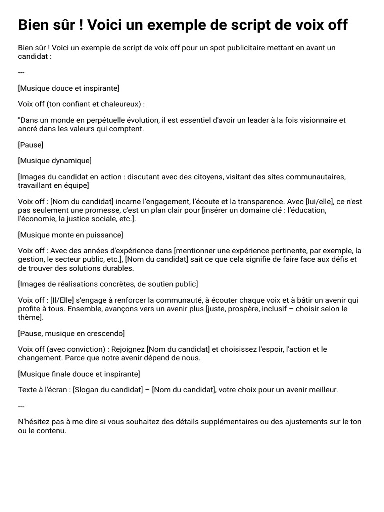 Exemple de script voix off publicitaire | PDF