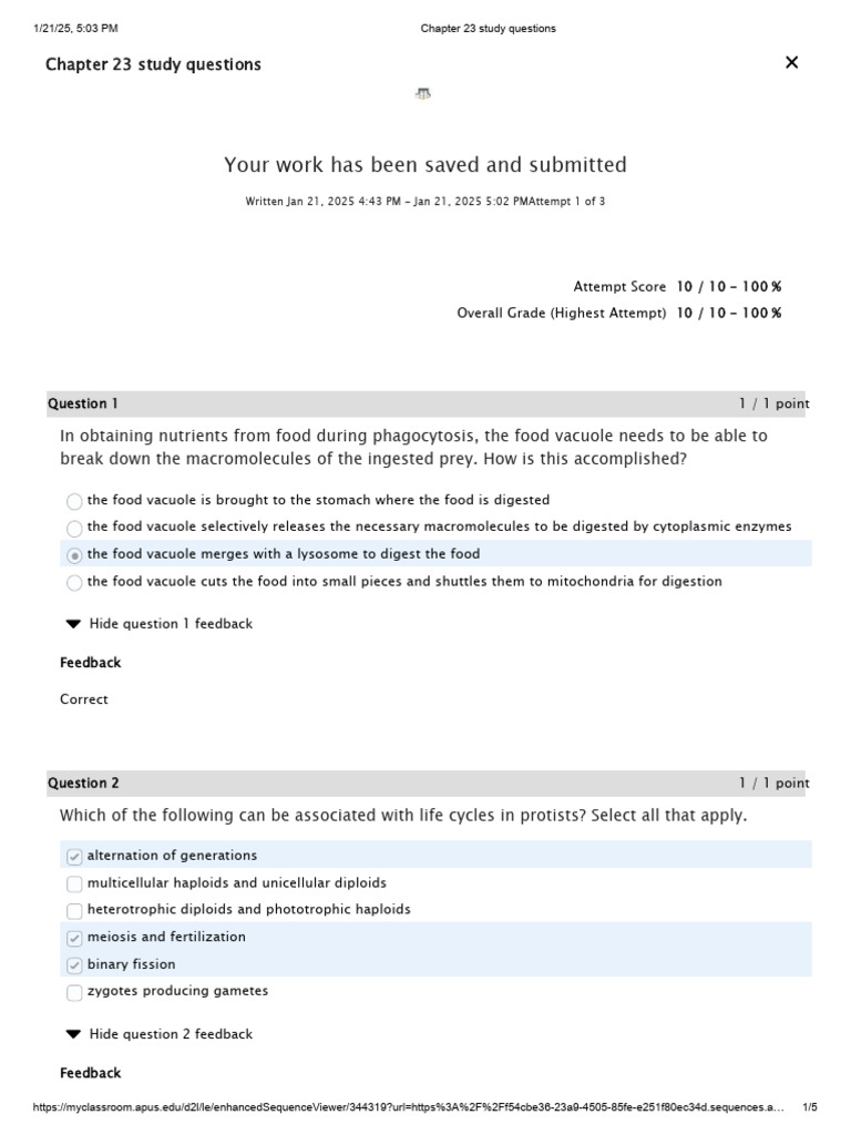 Chapter 23 Protist Study Questions | PDF | Eukaryotes | Organisms