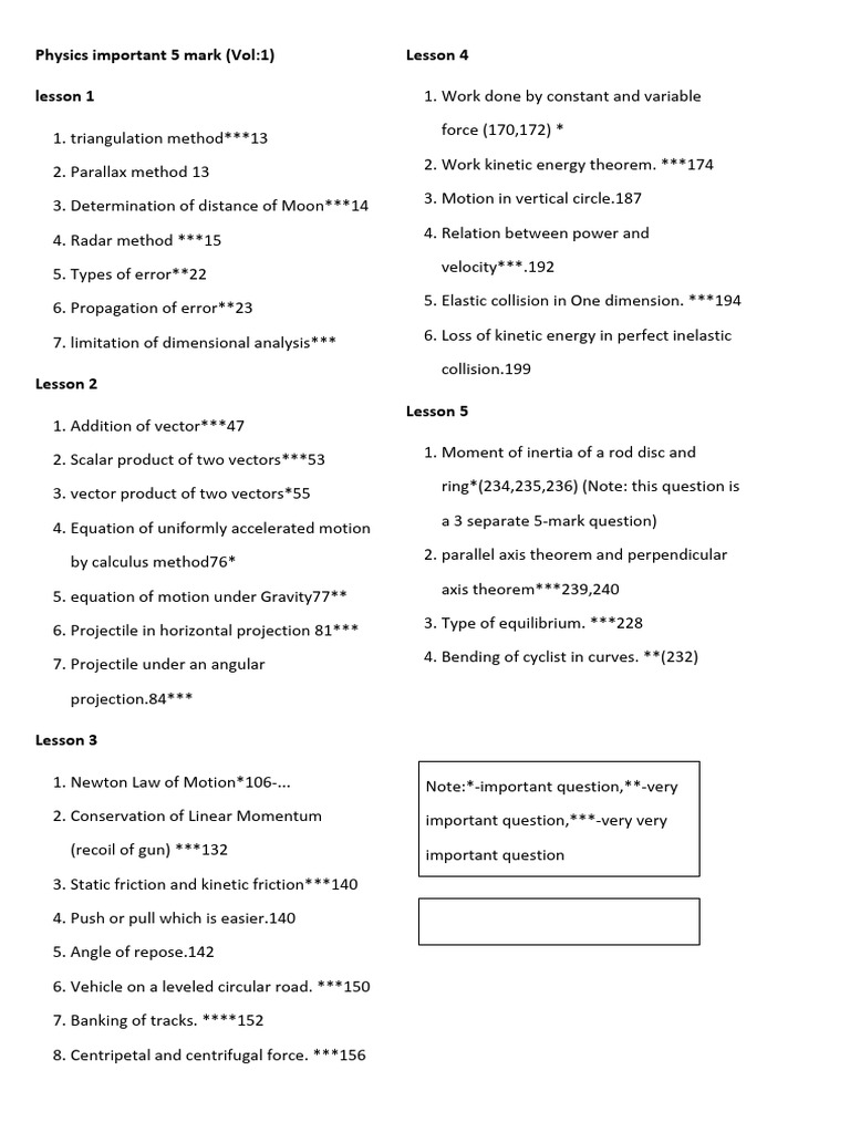 Key Physics Concepts for 5 Marks | PDF | Force | Equations Of Motion