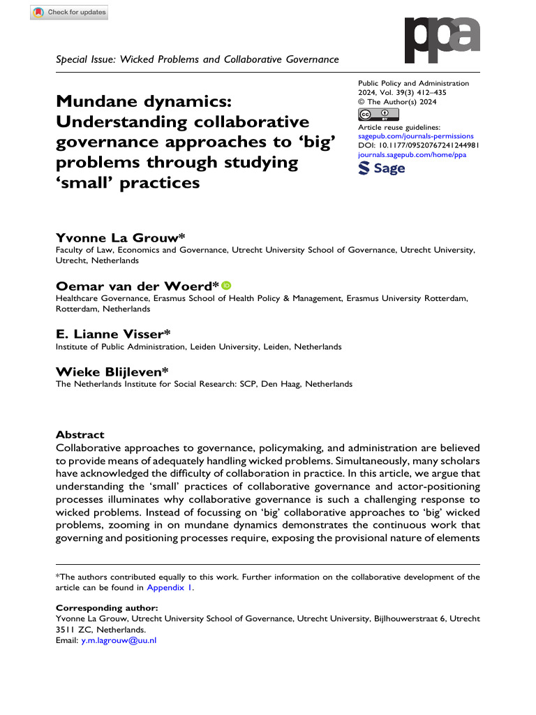 Mundane Dynamics in Collaborative Governance | PDF | Governance | Policy