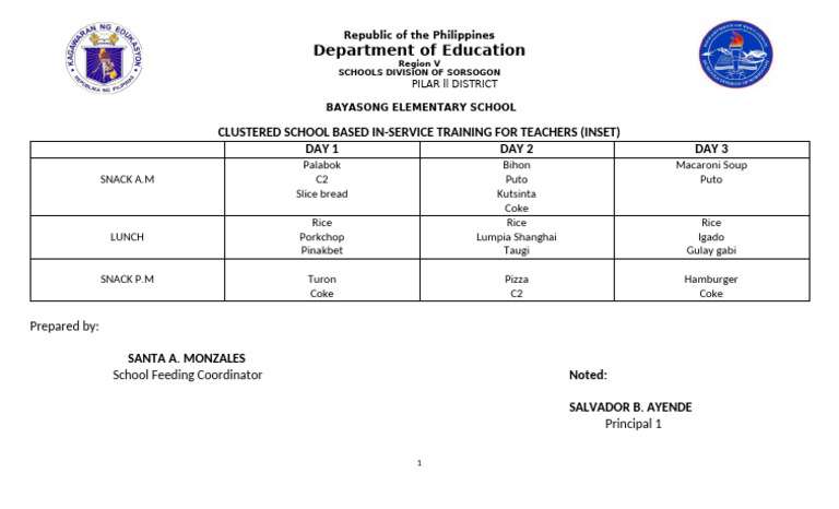 INSET Training Menu for Teachers | PDF