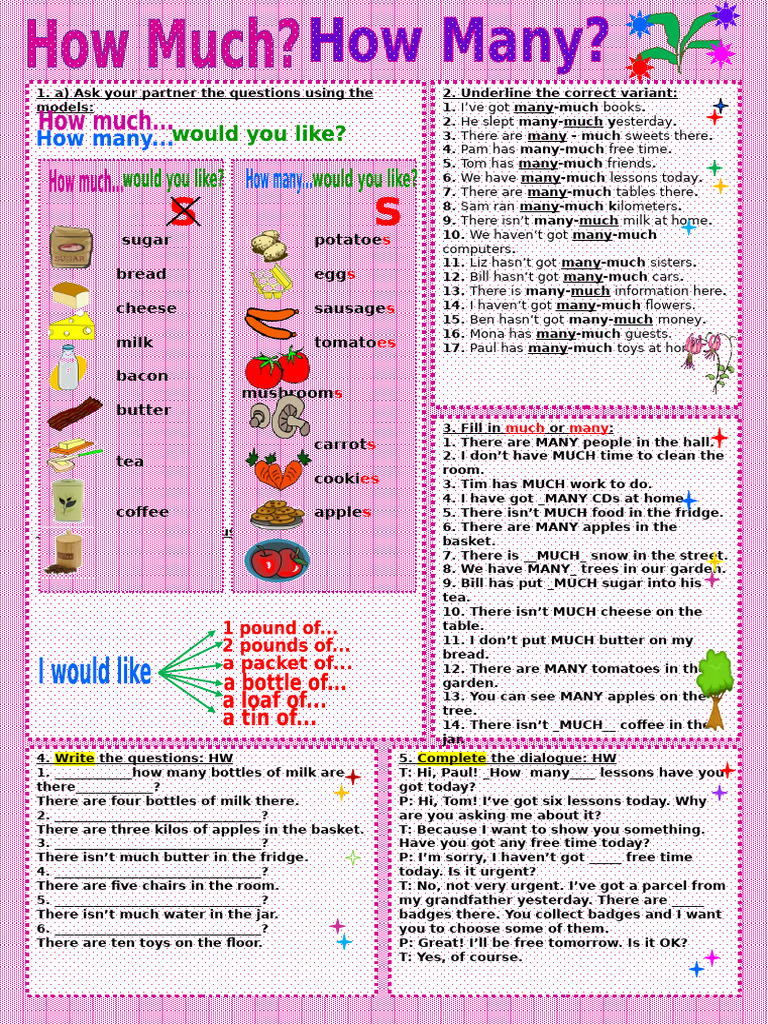Correct Usage of Much vs. Many | PDF | Food And Drink Preparation ...