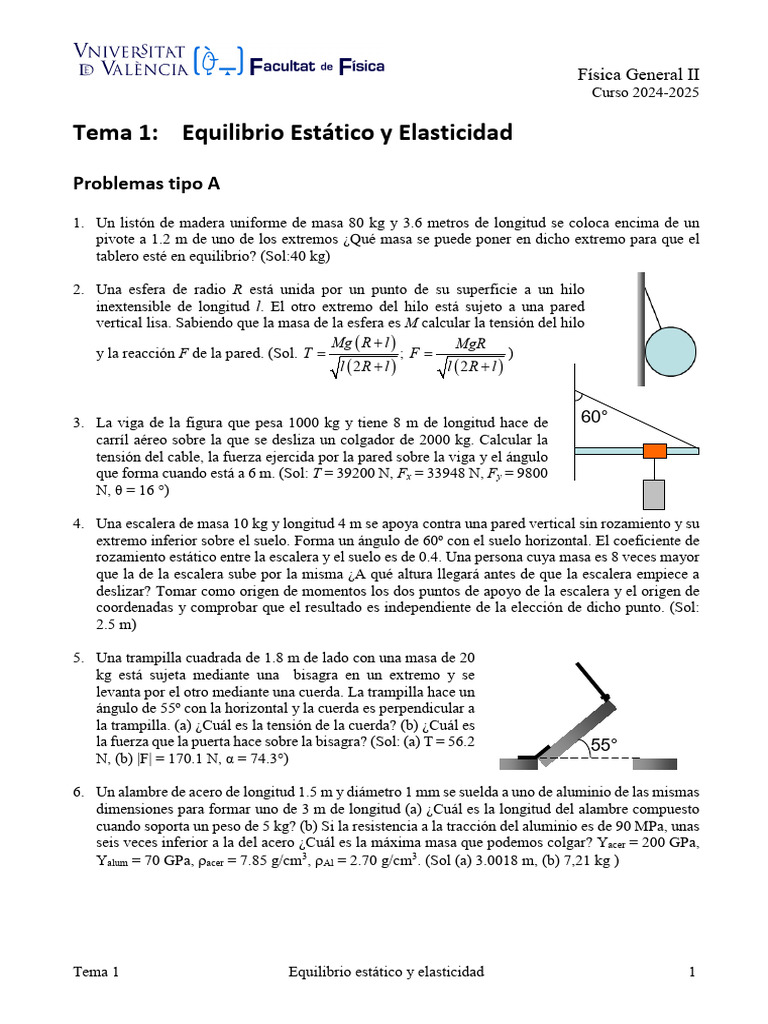 Problemas de Equilibrio Estático y Elasticidad | PDF | Fricción ...