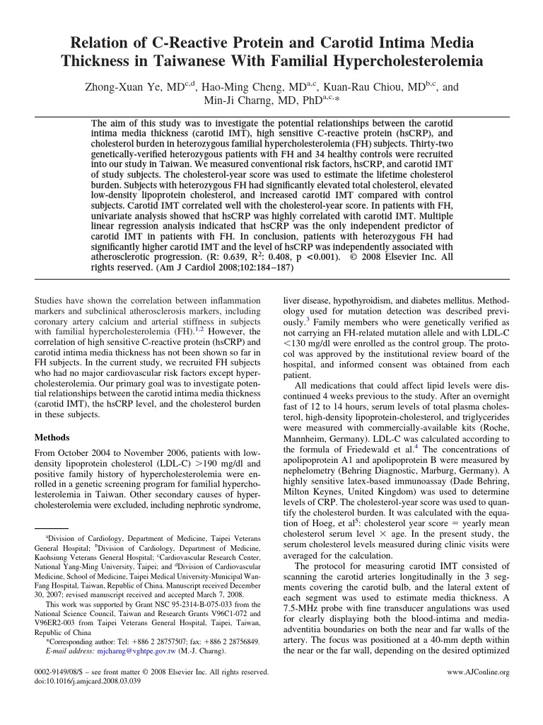 2008relation of C-Reactive Protein and Carotid Intima Media Thickness ...