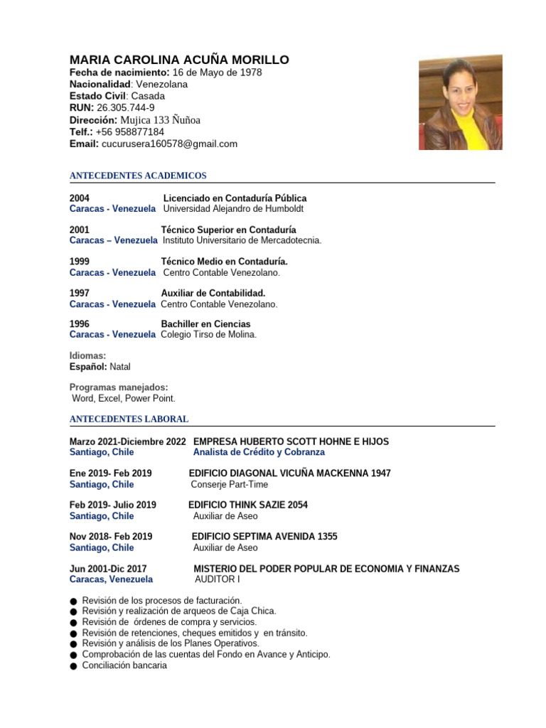 Nacimiento de María Carolina Acuña Morillo | PDF | Venezuela | Contabilidad