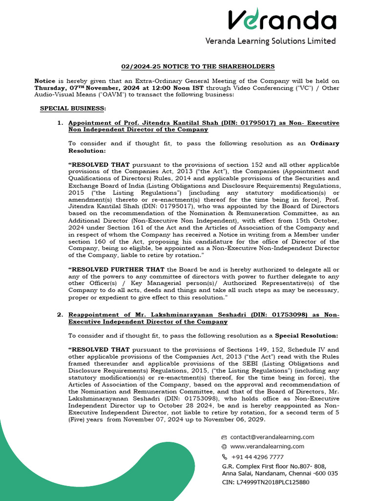 VLSL_EGM_Notice | PDF | Electronic Voting | Login