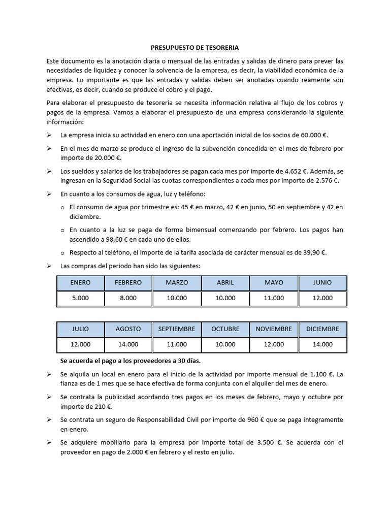 Presupuesto Tesoreria SE04. Ejemplo | PDF | Presupuesto | Interés