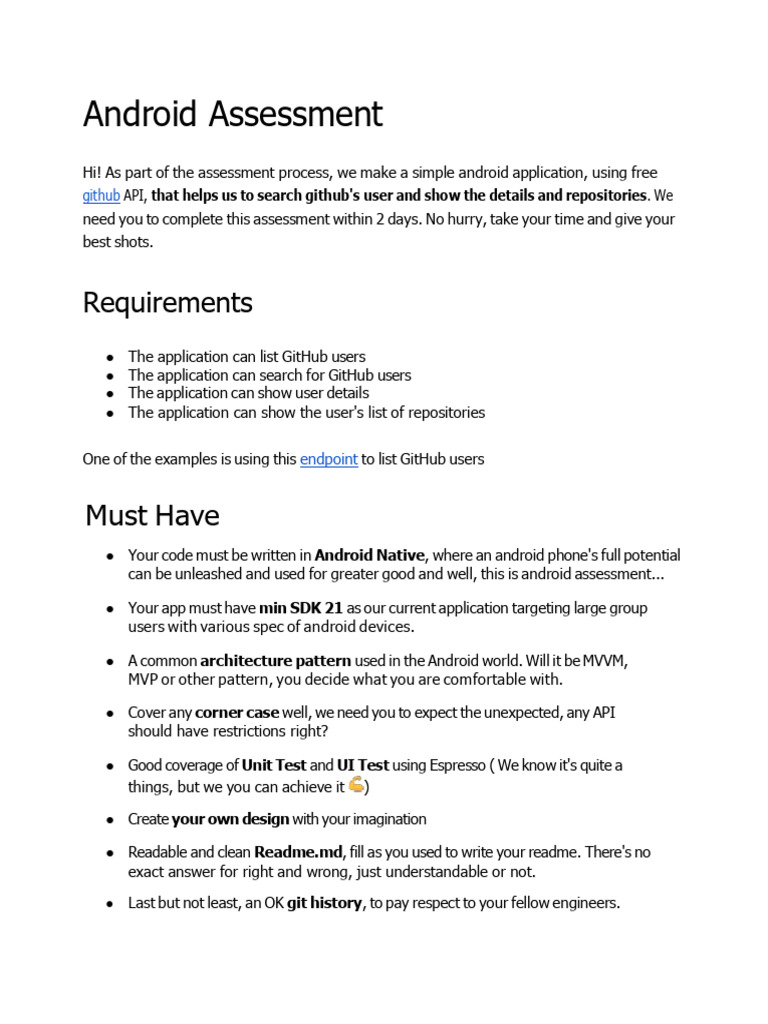 Android Assessment - Technical Test | PDF | Android (Operating System ...