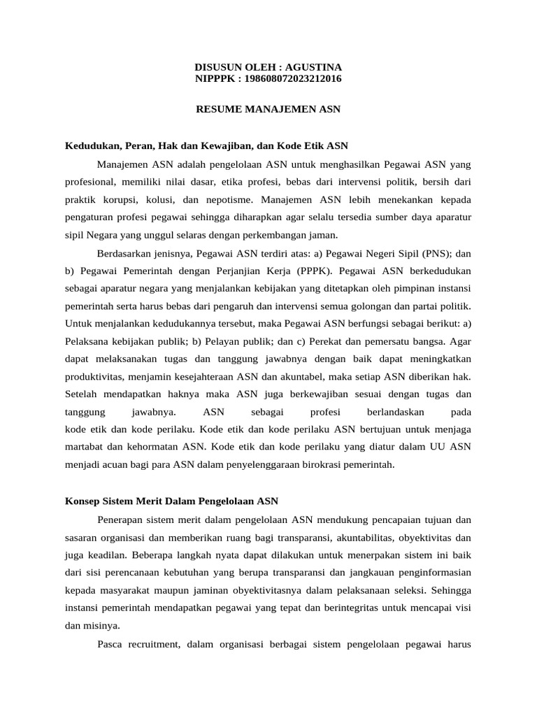 Manajemen ASN: Hak, Kewajiban, dan Etika | PDF