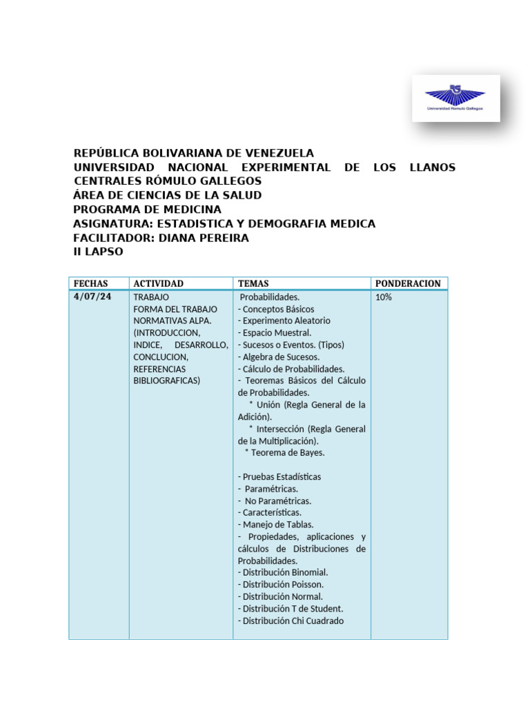 Plan de Evaluacion II Lapso | PDF | Probabilidad | Tasa de mortalidad