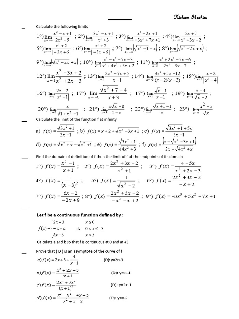 Calculating Limits and Asymptotes of Functions | PDF | Asymptote ...