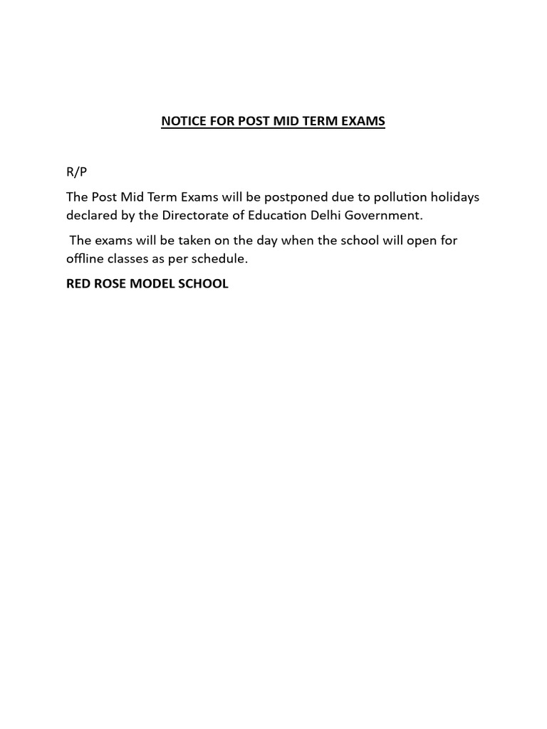 Postponement of Post Mid Term Exams | PDF