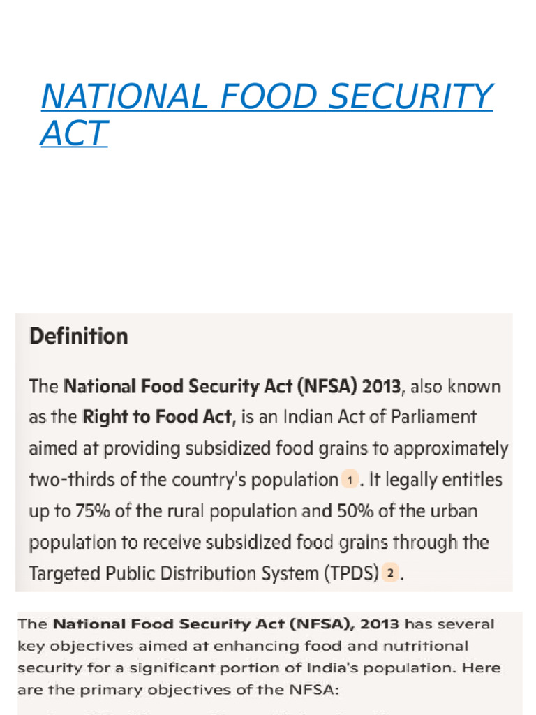 Food Security Act (Applied Nutrition and Dietetics) | PDF