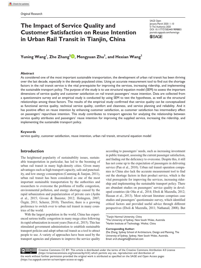 Service Quality in Urban Rail Transit | PDF | Structural Equation ...
