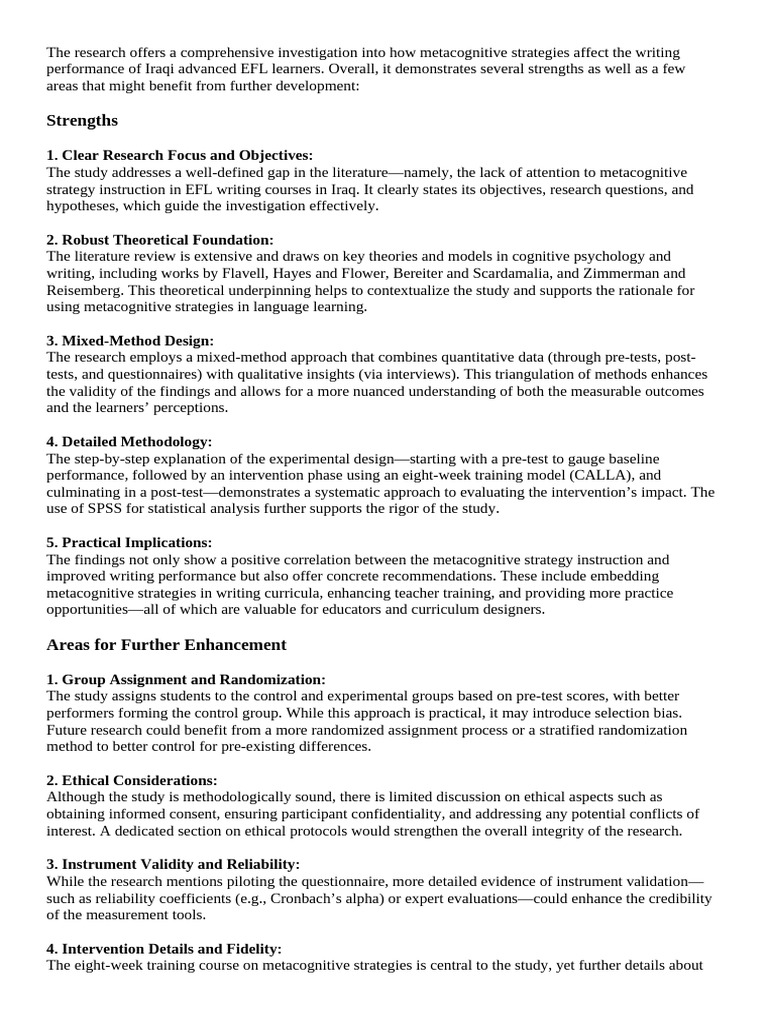 Metacognitive Strategies in EFL Writing | PDF | Metacognition ...