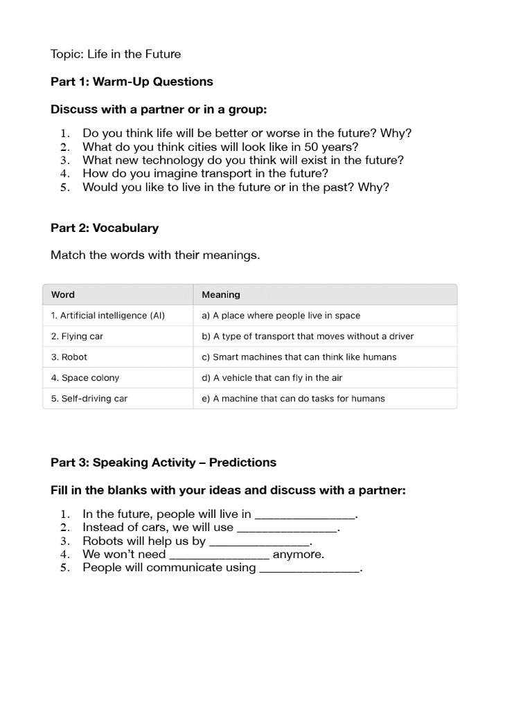 Future Life: A2 English Lesson | PDF