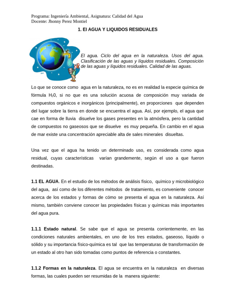 Calidad del Agua: Propiedades y Usos | PDF | Agua | Vapor de agua