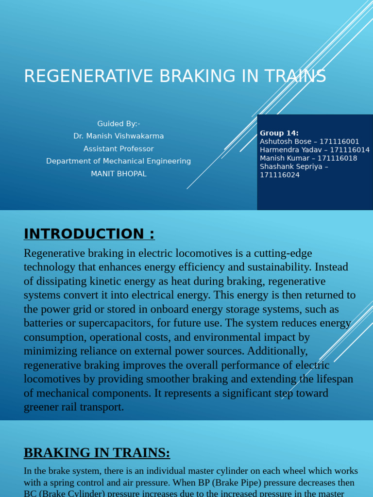 Regenerative Braking in Electric Trains | PDF | Brake | Electric Motor