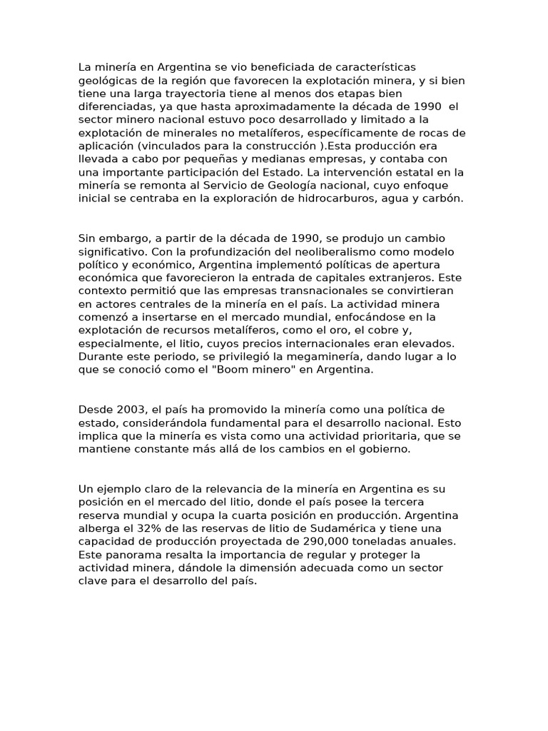 La Minería en Argentina (Resumen) | PDF