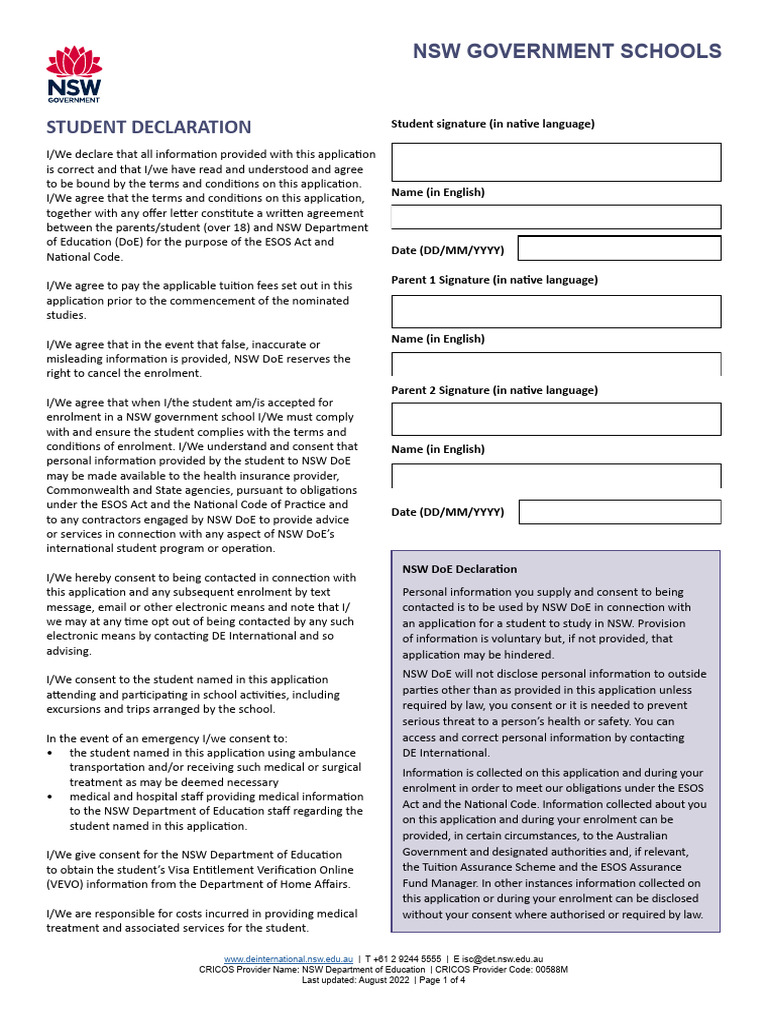Parent Student Declaration Terms Conditions | PDF | Fee