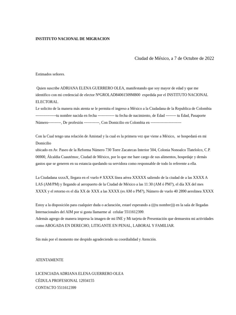 Solicitud De Ingreso A M xico Para Amiga Colombiana PDF