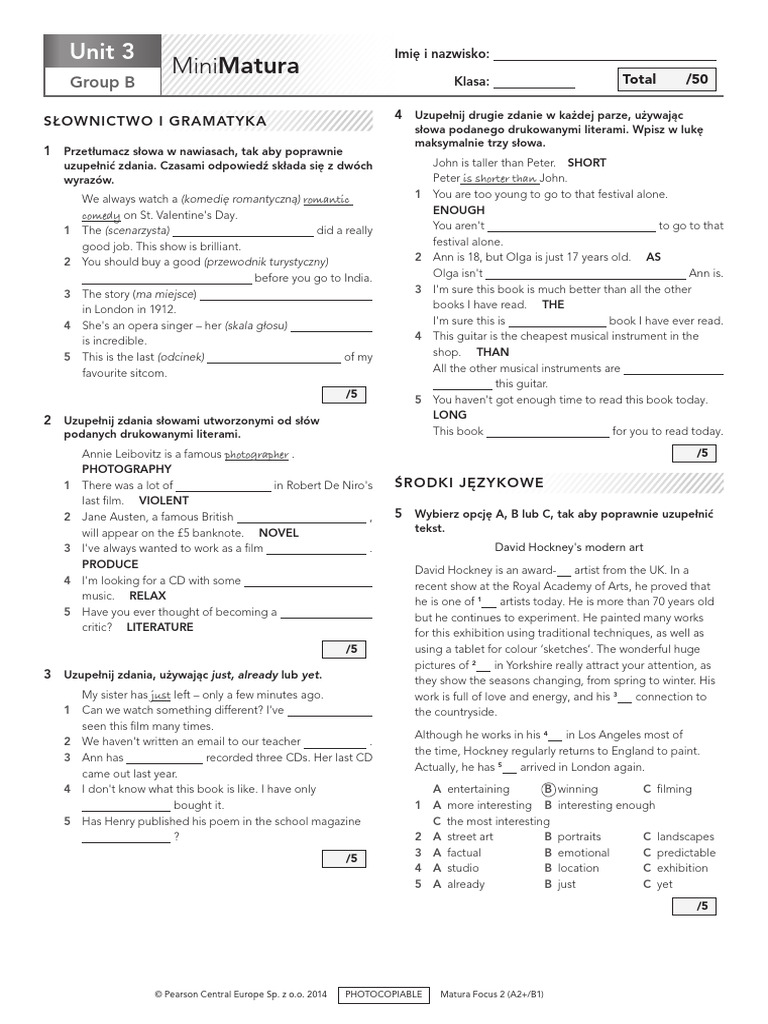Matura Focus 2 Unit 3 Practice Test | PDF