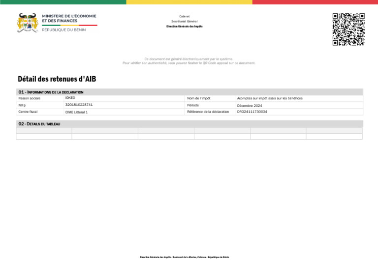 Déclaration AIB - Détails et Montants | PDF