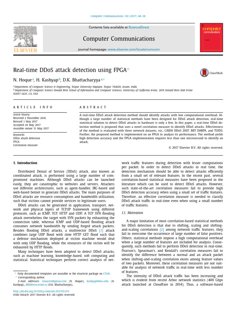Real-Time DDoS Detection with FPGA | PDF | Denial Of Service Attack ...
