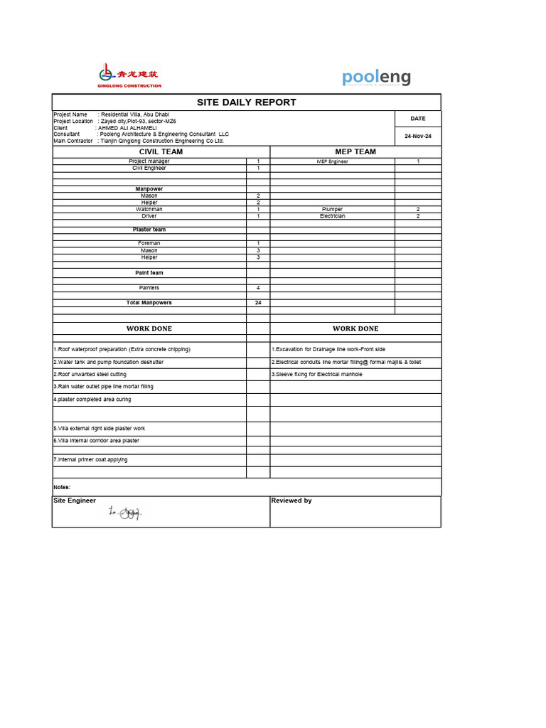 Daily Report: Villa Project Update | PDF | Structural Engineering ...