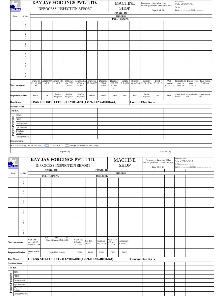 Inprocess Report of Crank Shaft K0N | PDF | Industrial Processes ...