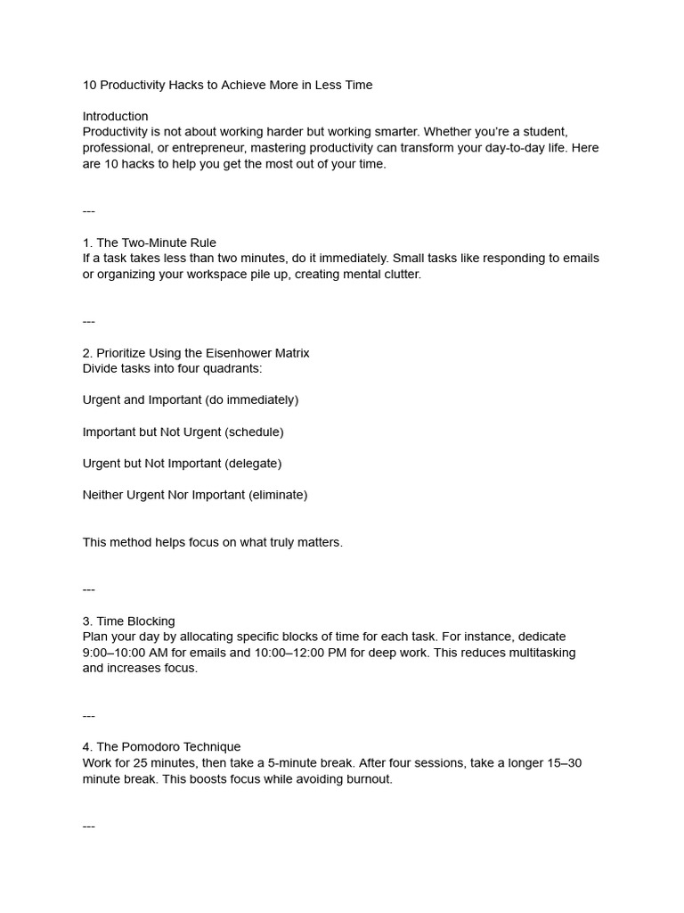 10 Productivity Hacks for Success | PDF | Time Management ...