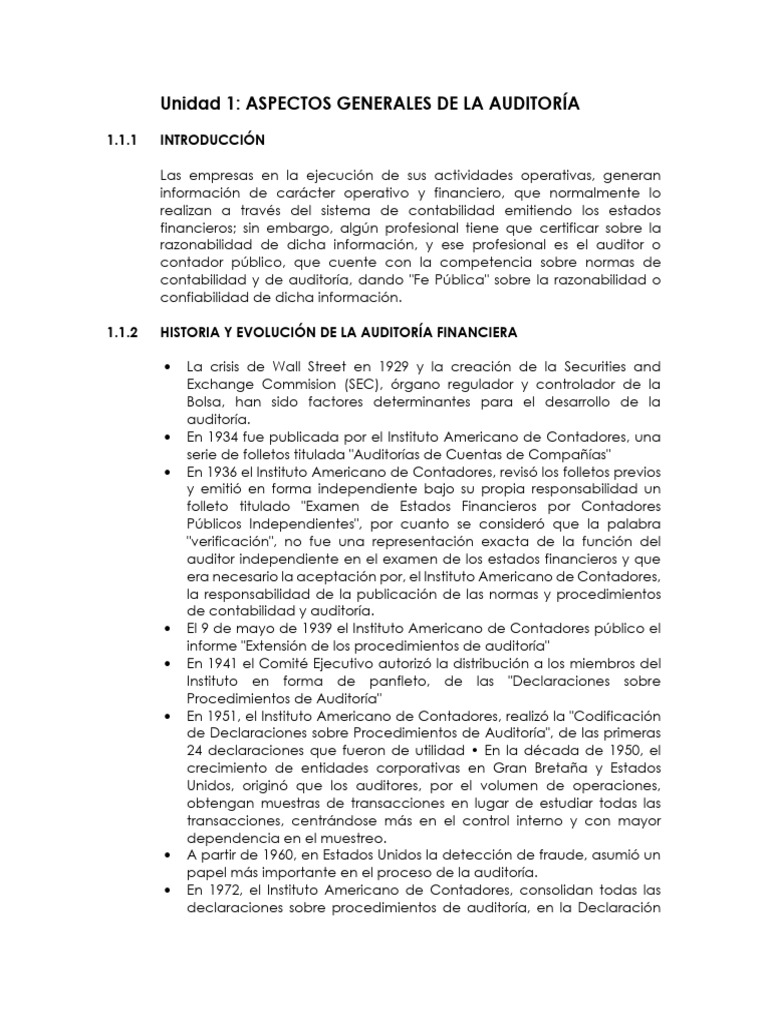Unidad 1 Auditora Financiera | PDF | Auditoría | Contador