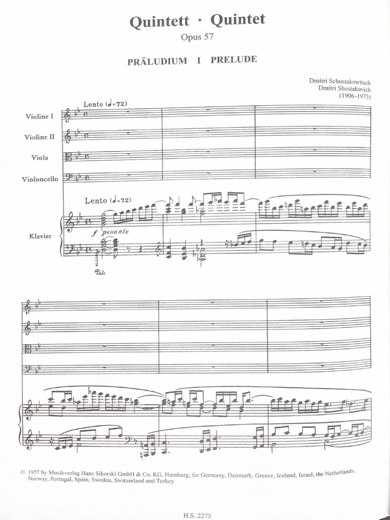 Dimitri Shostakovich - Piano Quintet Op. 57 (Score) | PDF