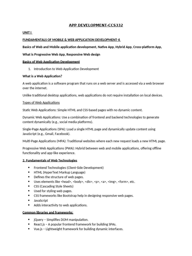 APP DEVELOPMENT Unit 1 Notes | PDF | Mobile App | World Wide Web