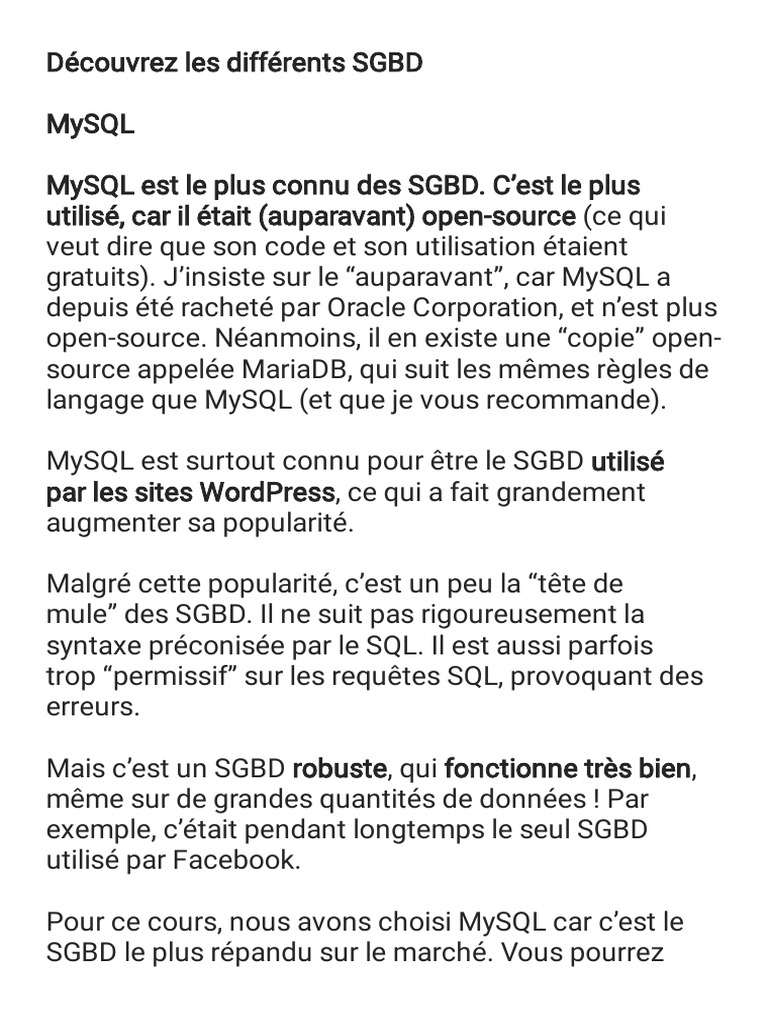 Guide des SGBD : MySQL, Oracle, PostgreSQL | PDF | MySQL | Bases de données