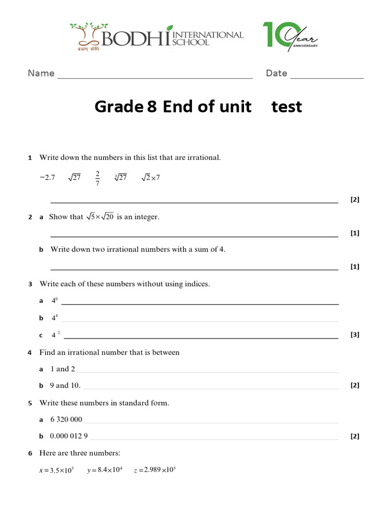 Unit 1 End - of - Unit Test | PDF