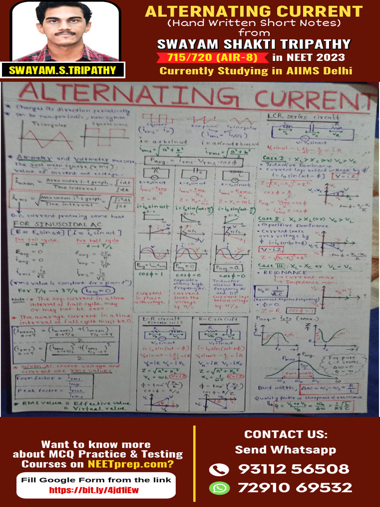 Alternating Current Notes by NEET AIR-8 | PDF