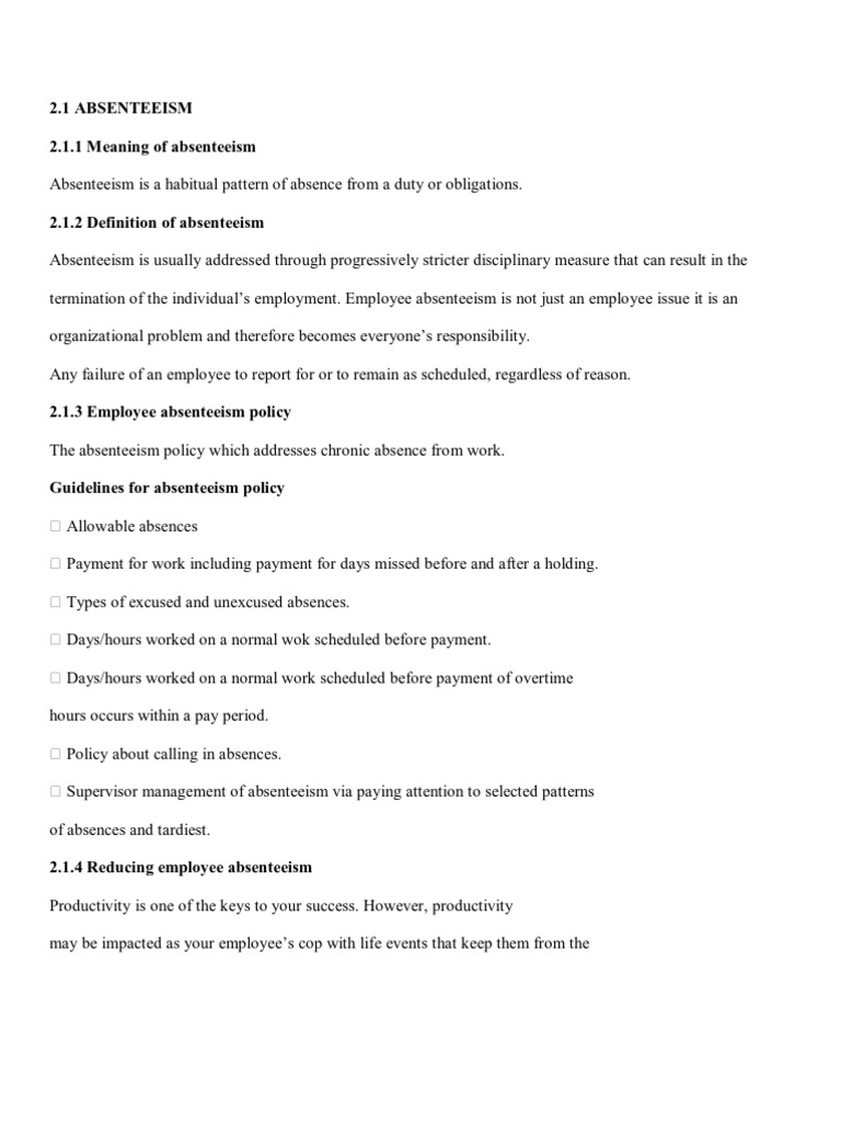 Project Report On Absenteeism | PDF | Employment | Motivation