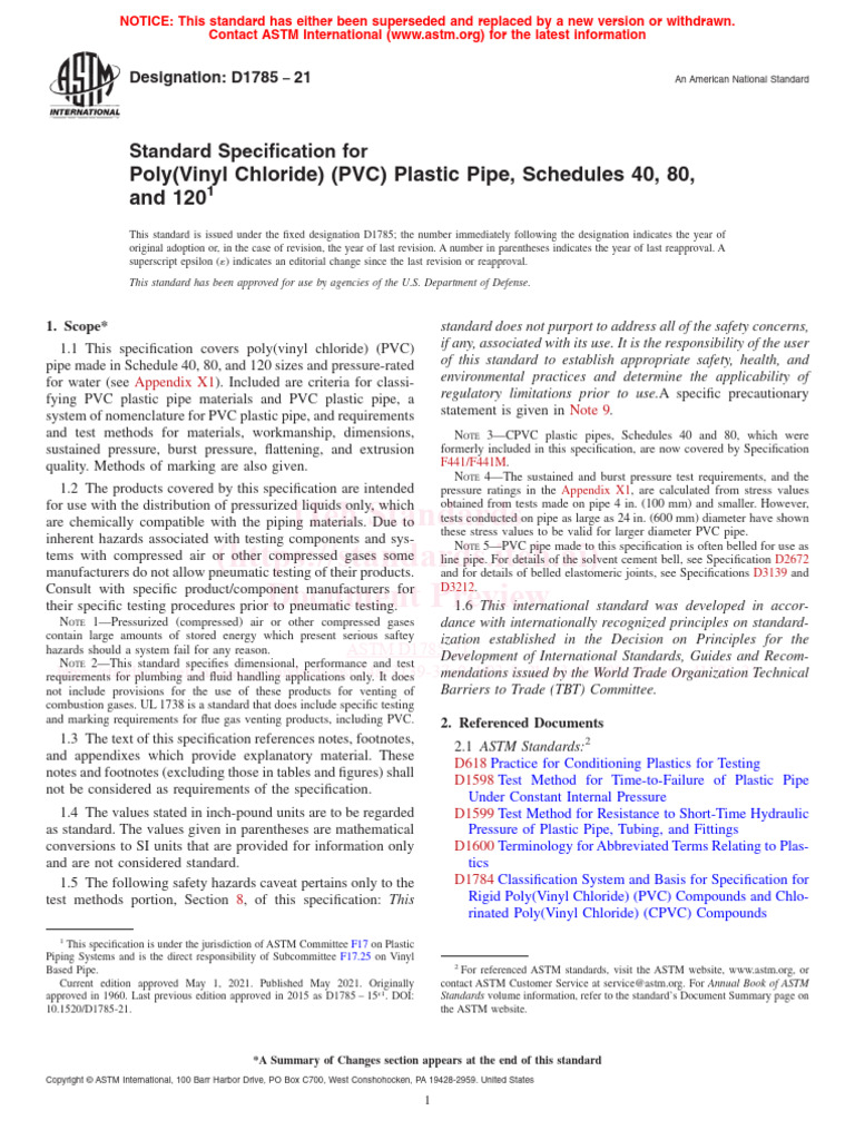 Astm D1785 21 | PDF | Pipe (Fluid Conveyance) | Polyvinyl Chloride