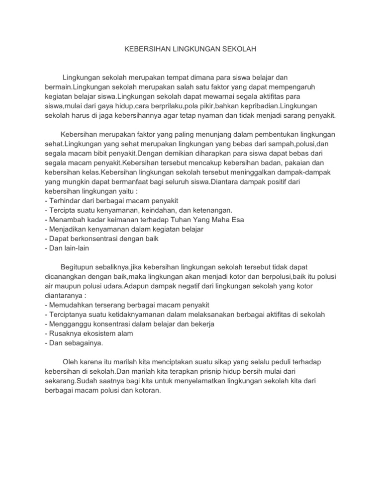 Kebersihan Lingkungan Sekolah