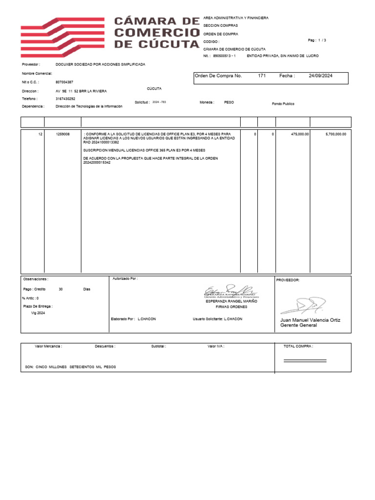 Orden de Compra Publica No 171 de 2024 | PDF