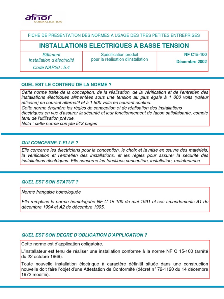 Norme Nf C 15 100 Pdf Gratuite NFC15 100 | PDF | Électricité | Sécurité