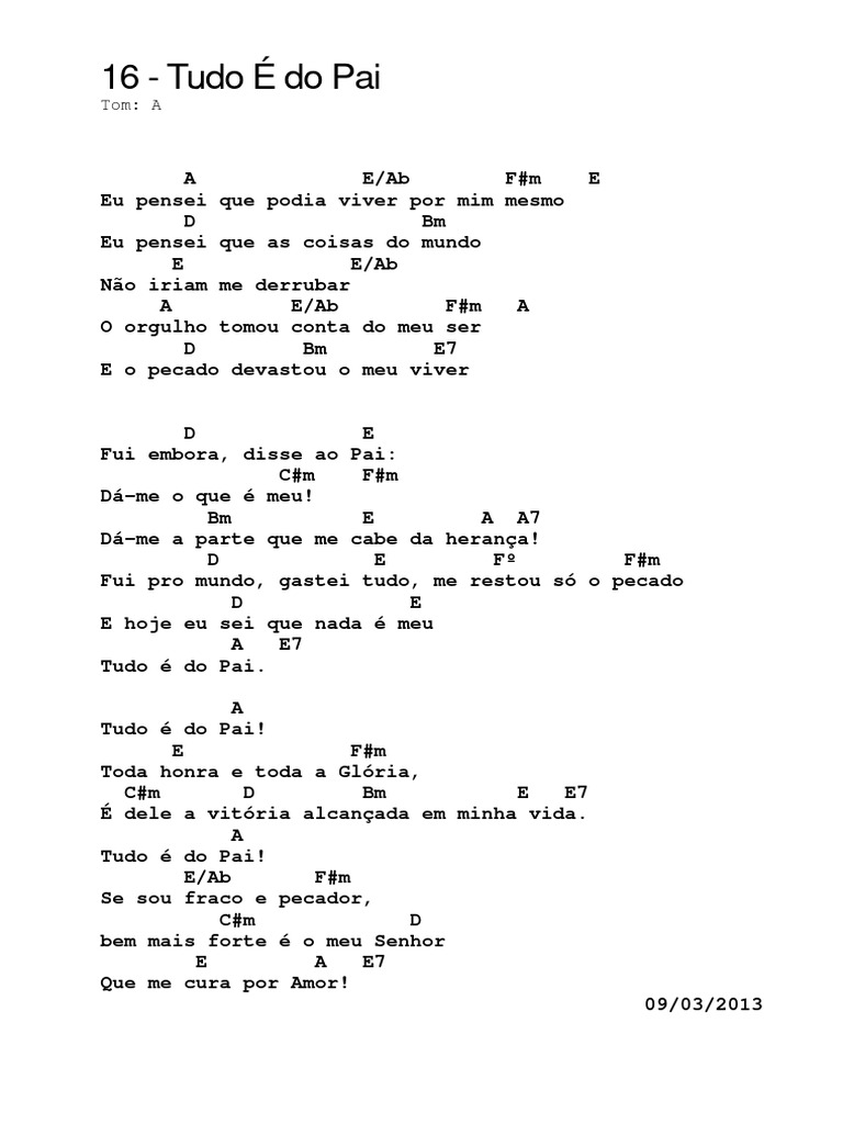 Letra da Música "Tudo É do Pai" | PDF