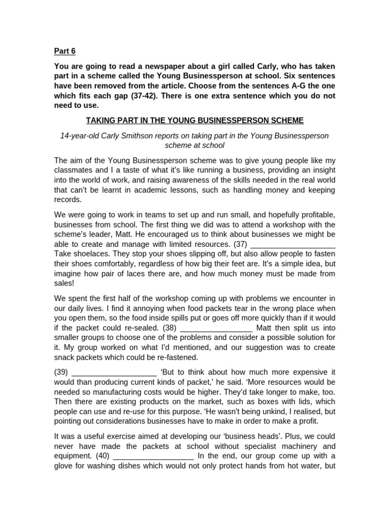 FCE Reading: Young Businessperson Scheme | PDF