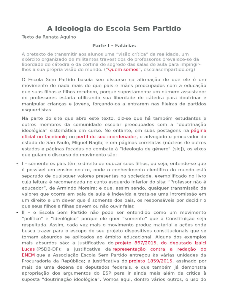 A Ideologia Do Escola Sem Partido | PDF | Falácia | Liberalismo